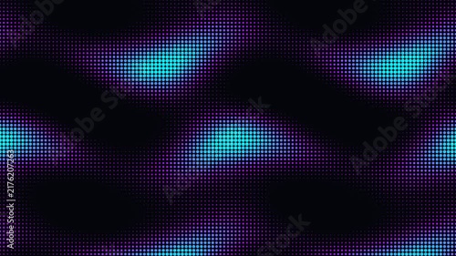 Digital LED pixel grid flickering with blue and purple neon glow in a wavy pattern for retro tech display