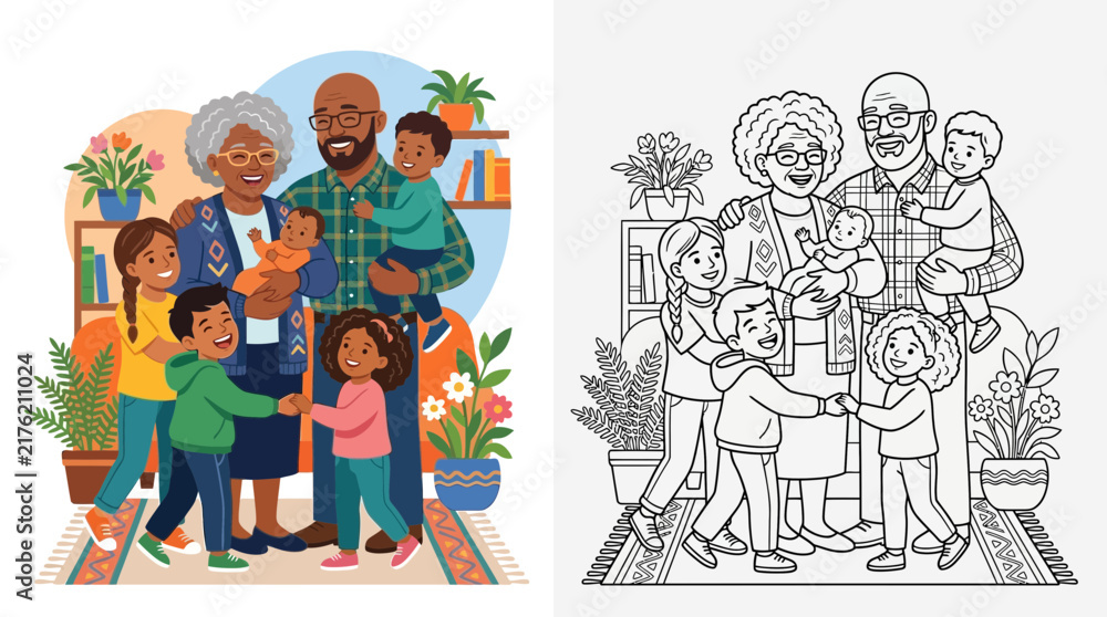 Fototapeta premium Happy Multi-Generational Family Portrait: Grandparents, Parents, Children