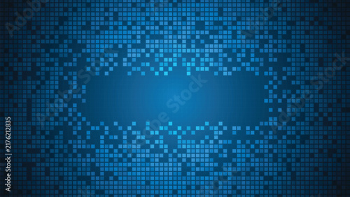 A dark blue background in the concept of digital pixels.