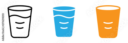 Three colorful glasses filled with liquid in a simple flat vector illustration