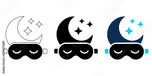 Sleep mask with moon and stars icons set vector illustration, editable stroke