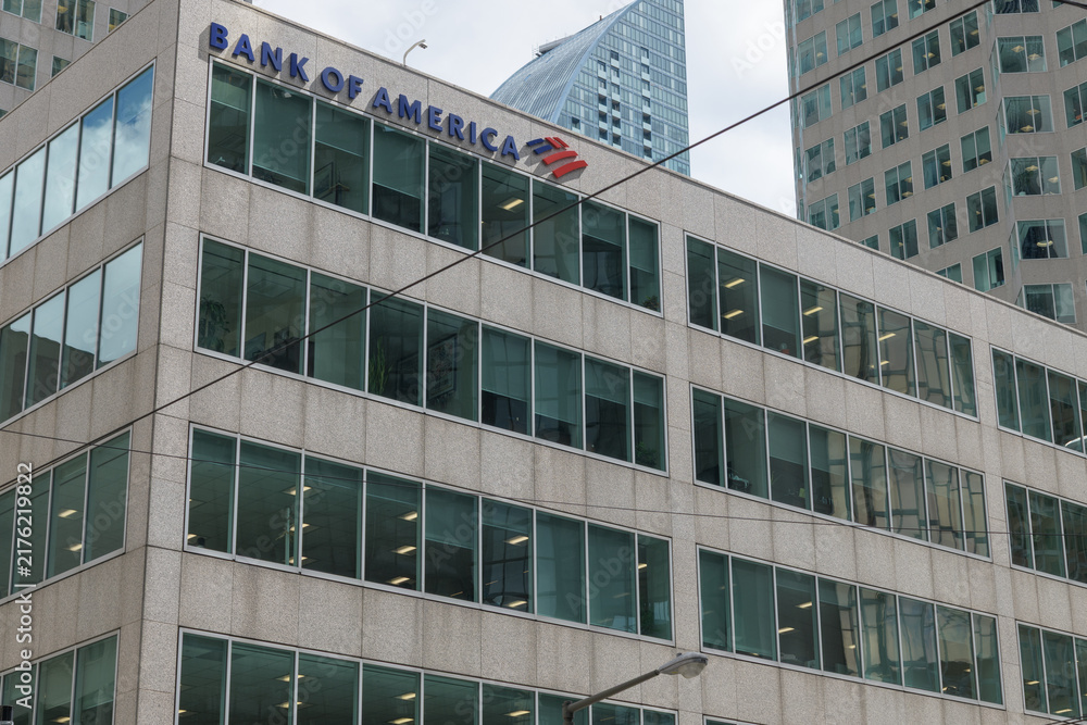 Obraz premium Bank of America (BofA Securities) sign outside Brookfield Place, 161 Bay St, Toronto Financial District