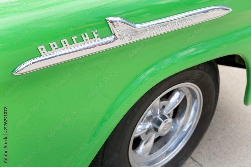 Obraz premium detail of Steam Whistle brewery's classic 1958 Chevy Apache at Roundhouse Park, Toronto
