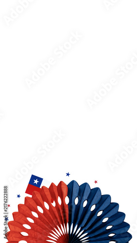Quadro su tela Red and blue paper fan with chilean flag for national holiday celebration, trans