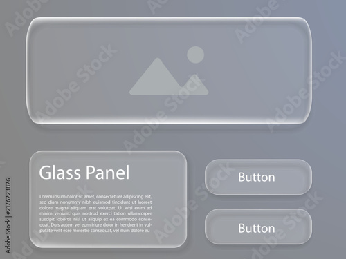 Modern Glassmorphism UI Kit with Frosted Glass Panels, Translucent Cards, and Glossy Buttons Vector Illustration