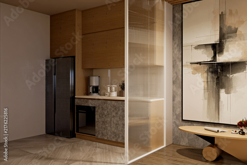 Modern Luxury Office Interior Design with Open Workspace and Geometric Accent WalL
