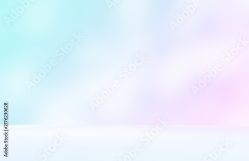 Abstract colourful room studio with pink purple blue pastel colours. Shadow of leaves overlay effect. Product presentation showroom. Minimal mock up blurred backdrop.