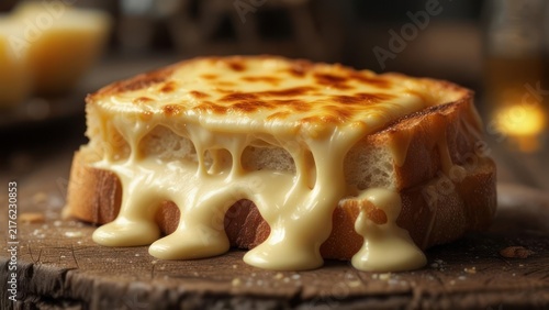 Melted cheese sandwich on rustic wood
