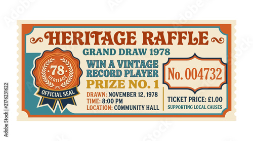 Vintage Heritage Raffle Ticket 1978 - Win Record Player, Isolated