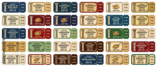 Vintage Admission Tickets Collection Isolated