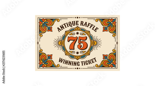 Antique Raffle Winning Ticket Number 75 Isolated Transparent Background