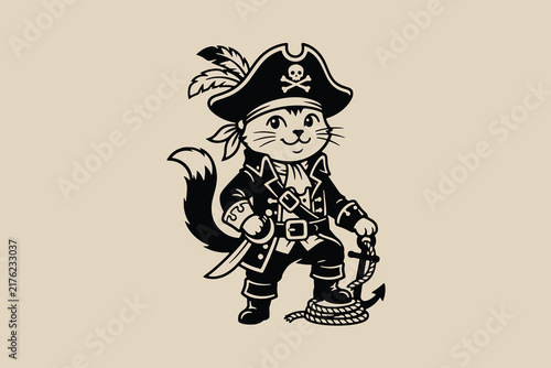 Cartoon Pirate Cat Mascot Logo Illustrator Artwork Design Template
