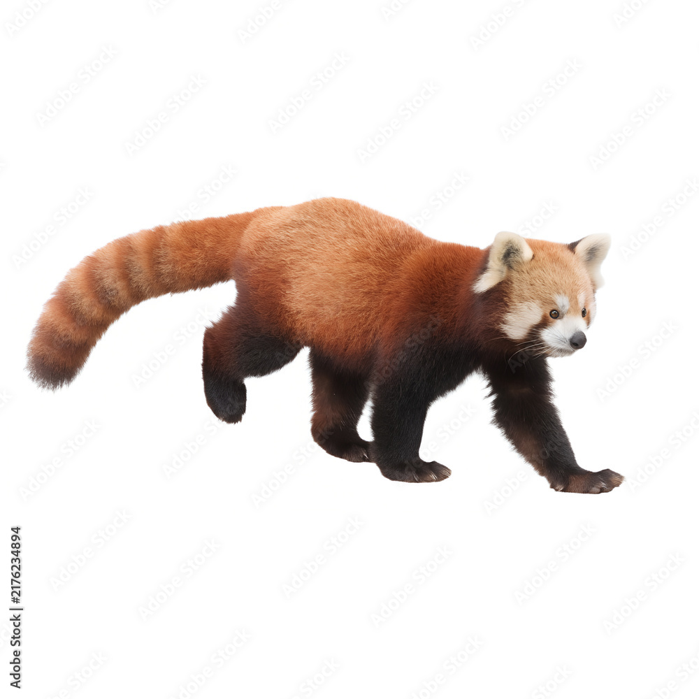 Fototapeta premium Adorable Endangered Red Panda Sitting Isolated on White Background