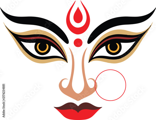 Stylized illustration of goddess Durga eyes with traditional Indian makeup