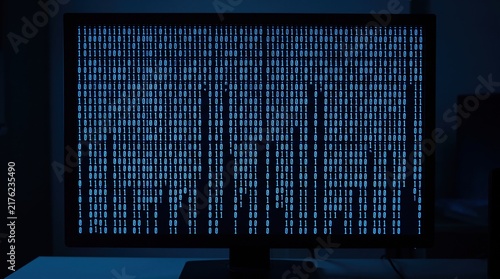 Abstract Digital Code on Computer Screen Representing Data and Technology Concepts