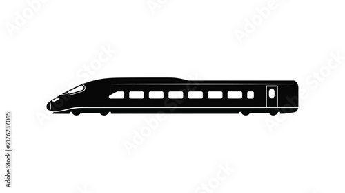 Black silhouette of a high speed train against a white background