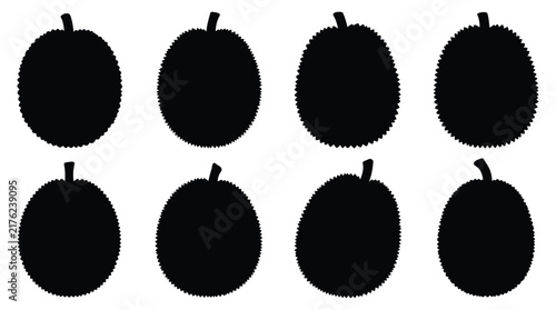 Jackfruit silhouettes arranged on a white background