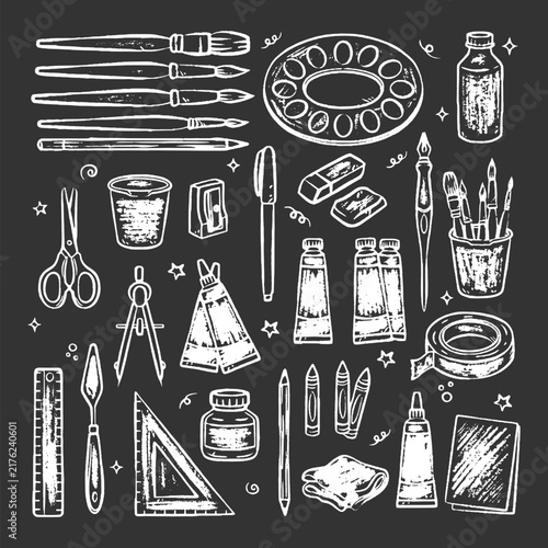 Chalkboard Style Art Supplies And Drawing Tools Set