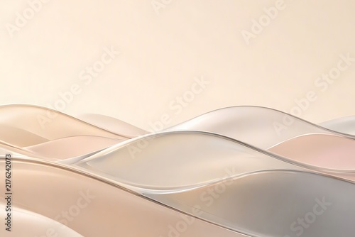 Abstract 3d smooth liquid waves background with transparent glass elements and copy space
