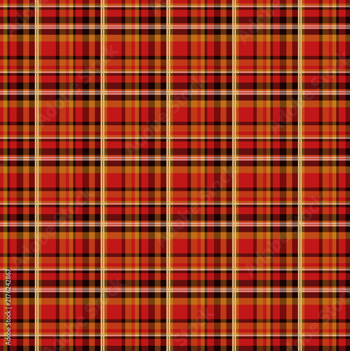 Red plaid pattern background with geometric tartan textile texture for fashion design.
