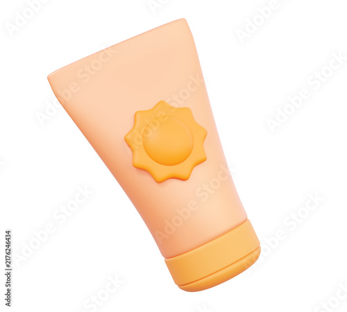 Product skincare adventure sun protection isolated on transparent png background. Orange sunscreen icon package cosmetic beauty cartoon style. 3d render illustration