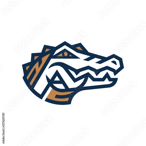 Stylized graphic illustration of an alligator head mascot design.