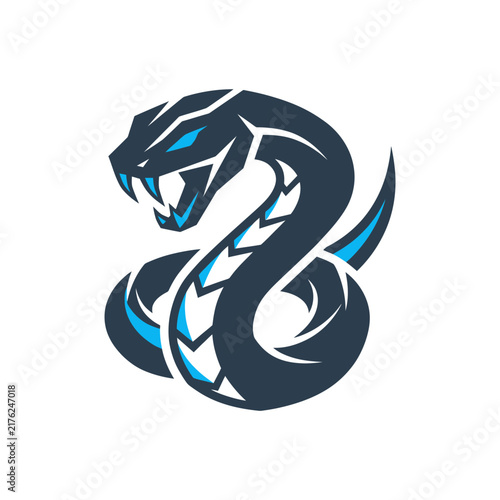 Aggressive blue and black stylized cobra snake mascot logo design.