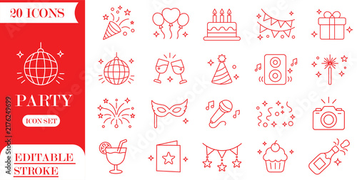 Set of party and calibration icon collection. Editable stroke. Vector illustration.