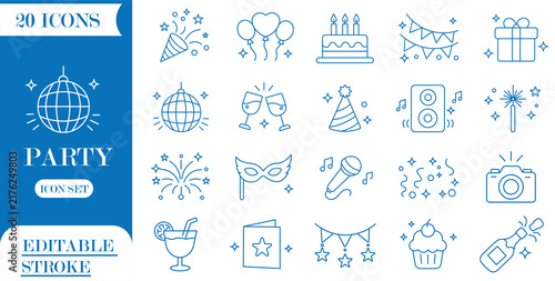 Set of party and calibration icon collection. Editable stroke. Vector illustration.