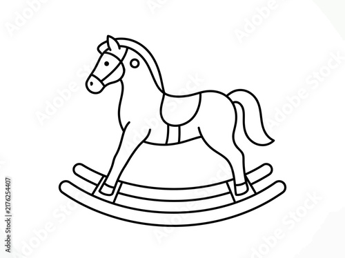 Foto A simple line art drawing of a classic rocking horse toy for children, perfect for nursery decor or playful designs