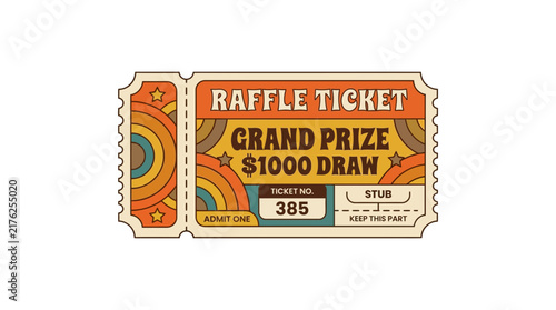 Retro Raffle Ticket Grand Prize $1000 Draw Isolated