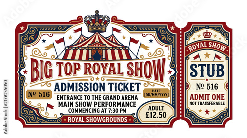 Vintage Big Top Royal Show Admission Ticket, Circus Entertainment