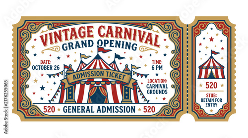Vintage Carnival Admission Ticket - Grand Opening