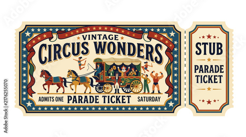 Vintage Circus Wonders Parade Ticket Stub Isolated