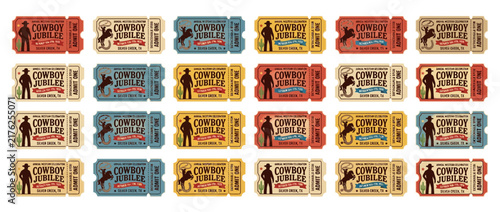 Vintage Cowboy Jubilee Tickets Pattern Isolated - Western Event Entry Pass