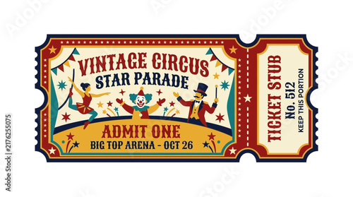 Vintage Circus Ticket Admit One Star Parade Isolated Transparent Background
