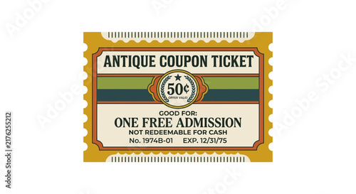 Antique Coupon Ticket for One Free Admission, Isolated