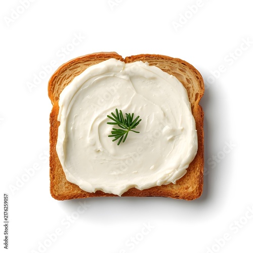 Slice of Toasted Bread with Cream Cheese and Fresh Herb