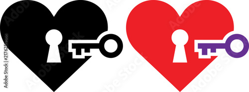 Vector illustration of Minimalist heart with keyhole icons, romantic key to my heart vector set, red and black love symbols for valentines day isolated on Transparent Background