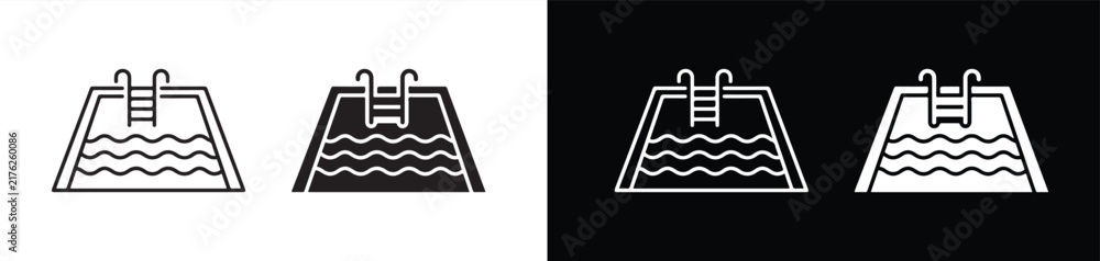 Fototapeta premium swimming pool icons with ladder and water waves on contrasting backgrounds for web design use