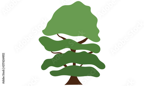Layered foliage green tree flat vector design element