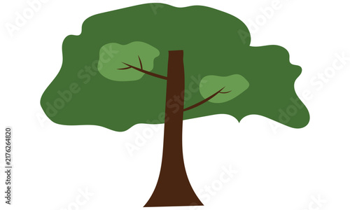 Simple green canopy oak tree flat vector icon