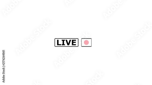 Live button Animation on white background, live streaming and broadcast icon with alpha channel animation.