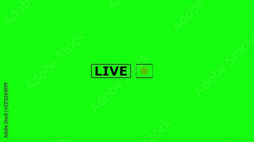 Live button Animation on green background, live streaming and broadcast icon with alpha channel animation.