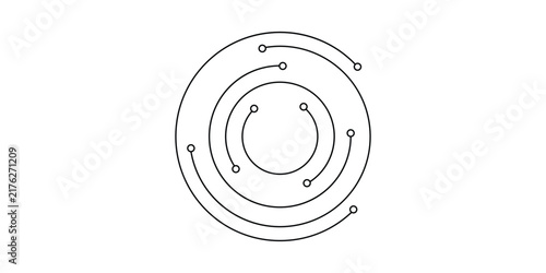 Abstract vector illustration featuring concentric circles formed by connected lines and dots, symbolizing technology, data flow, network connections, and digital systems.