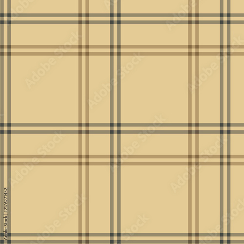 Seamless beige and brown plaid tartan pattern background vector illustration featuring classic check lines.