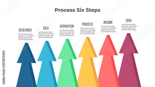 Business infographic template. Arrows chart with six options, steps. Vector chart.