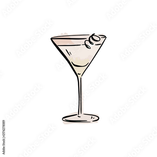 Martini illustration, hand drawn with a watercolour style in a champagne colour.