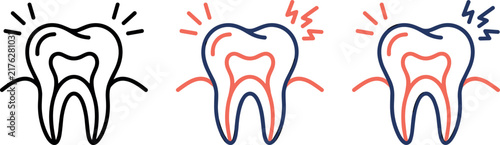 Toothache and dental pain with inflamed tooth vector icon setToothache and dental pain with inflamed tooth vector icon set