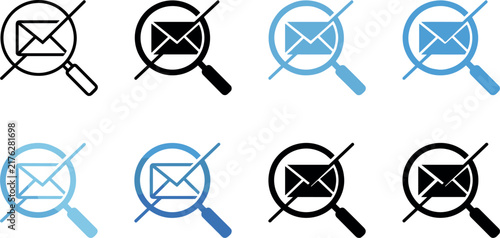 Email search block and spam message filtering vector icon set